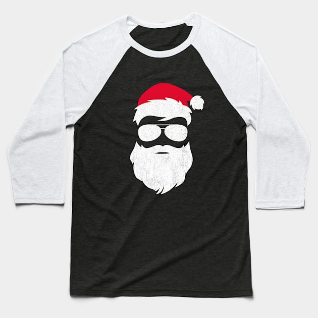 Funny Santa Claus with Sunglasses Christmas (Distrassed) Baseball T-Shirt by yoveon